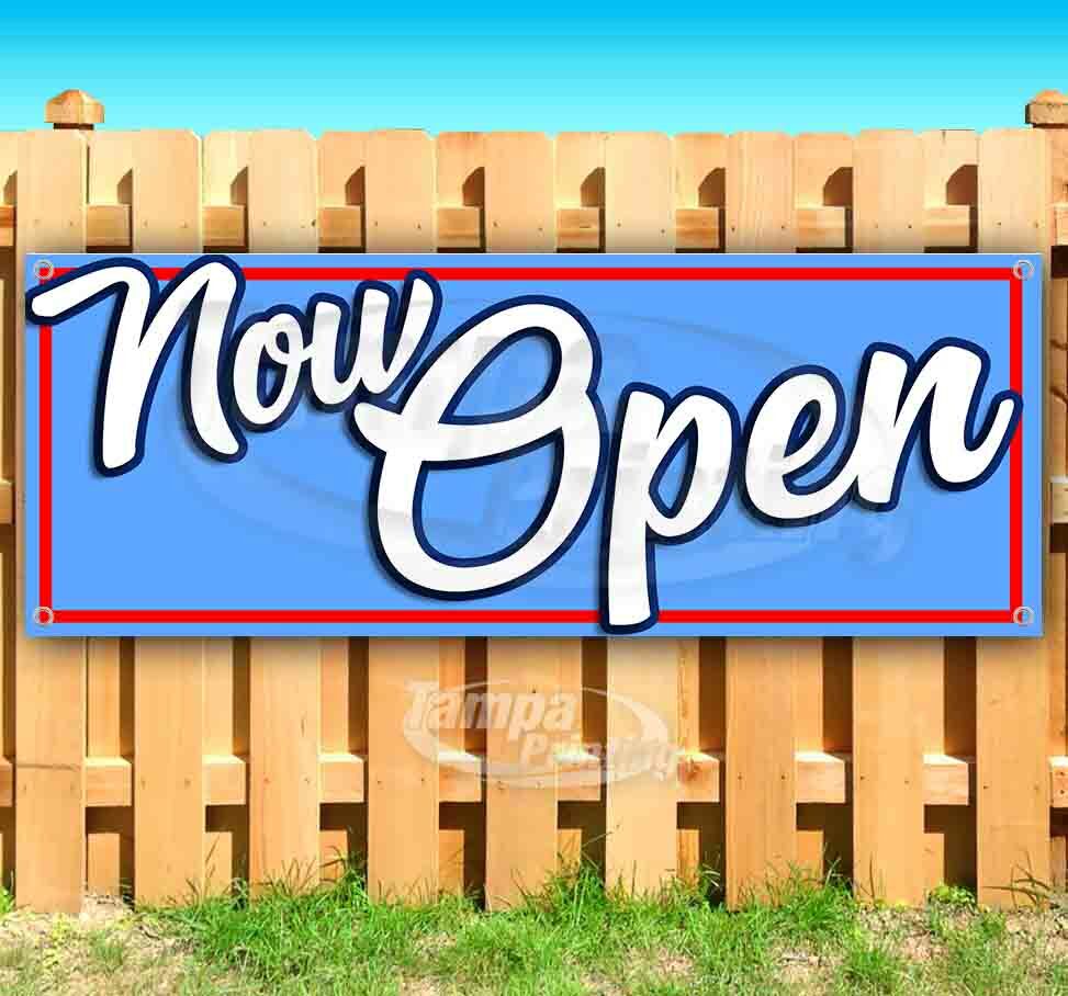 NOW OPEN BLUE Advertising Vinyl Banner Flag Sign Many Sizes USA