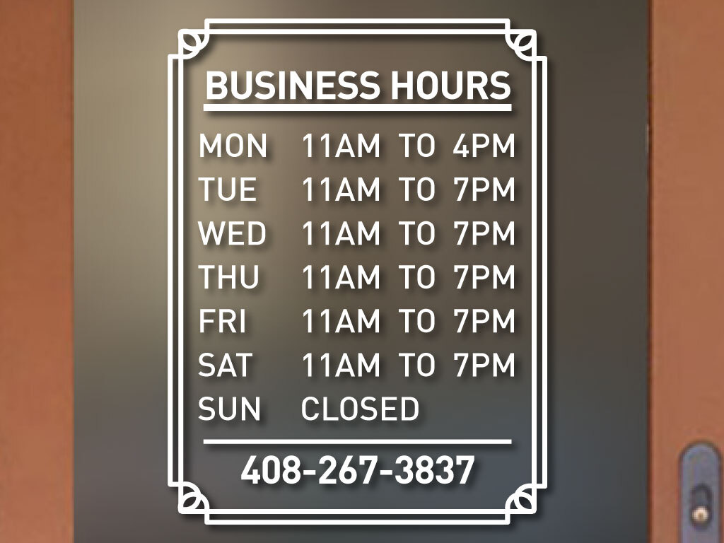 RETRO STORE BUSINESS HOURS COLORS and Sizes PERSONALIZED Sign Store Decal