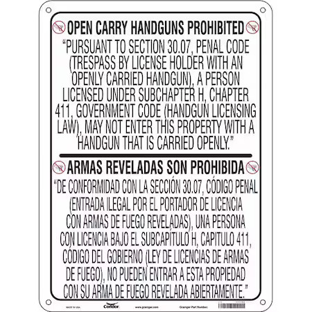 Condor 453T68 No Concealed Weapons Sign, 24 In Height, 18 In Width, Aluminum,