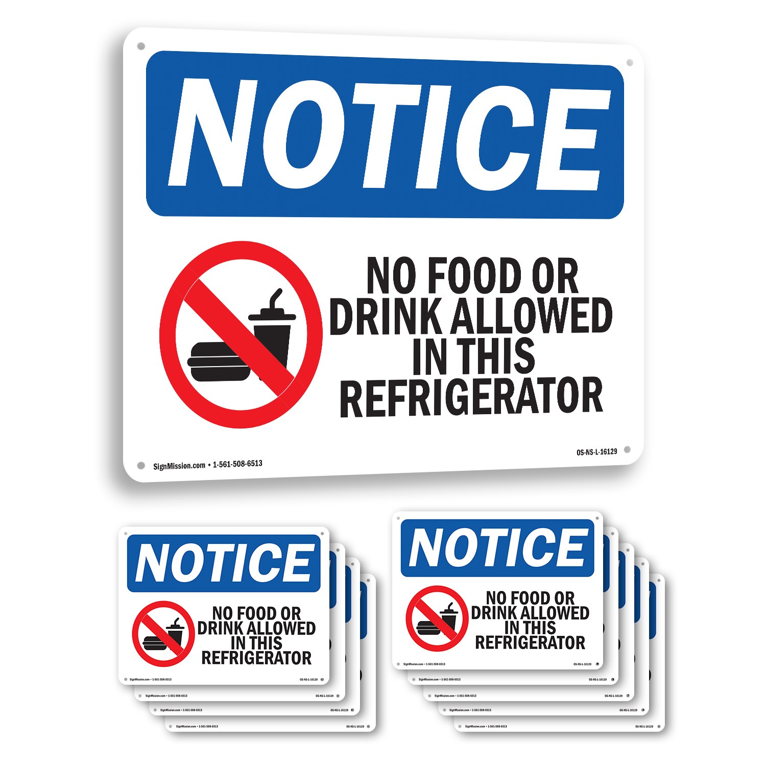 No Food Or Drink In This Refrigerator OSHA Notice Sign Or Decal – 5 or 10 Pack