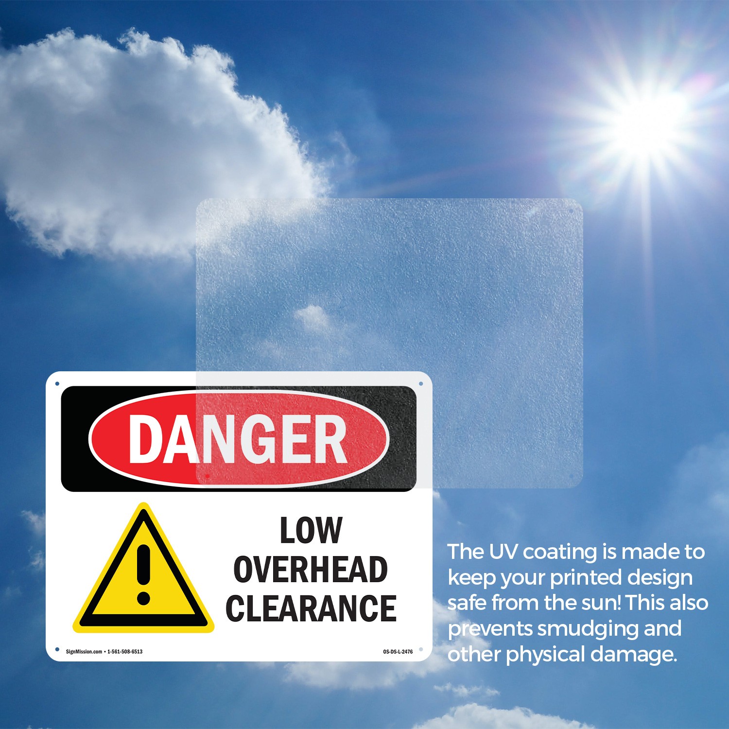 Low Overhead Clearance OSHA Danger Sign Metal, Plastic, Or Decal – 5 or 10 Pack