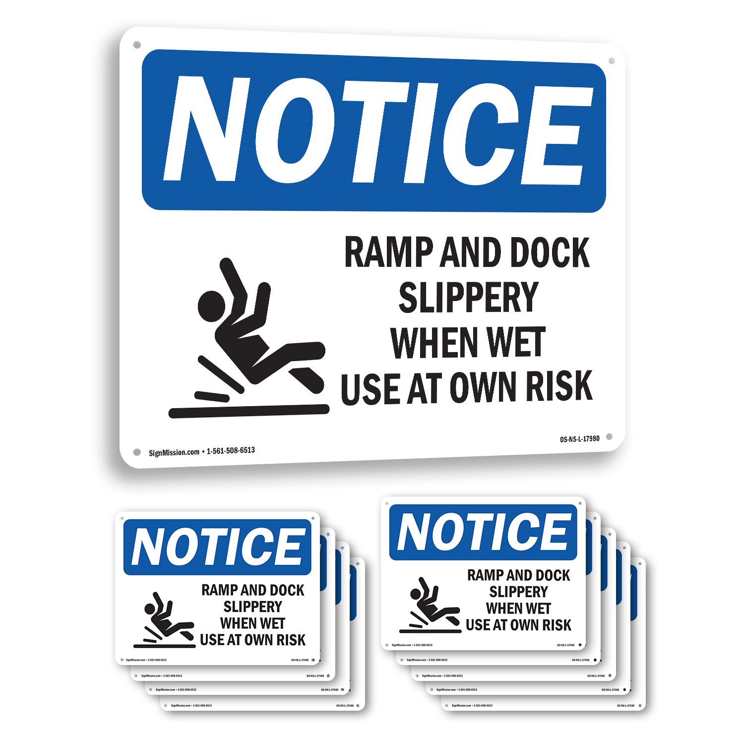 Ramp And Dock Slippery When OSHA Notice Sign Metal, Plastic, Decal 5 or 10 Pack