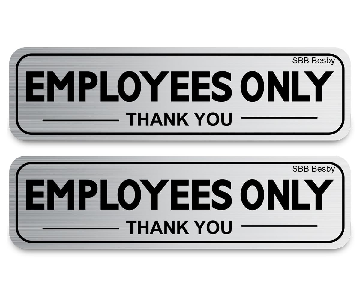 2pcs Employees Only Sign Stickers, Metal like Brushed Silver, 9″x2.5″, Back Adhe