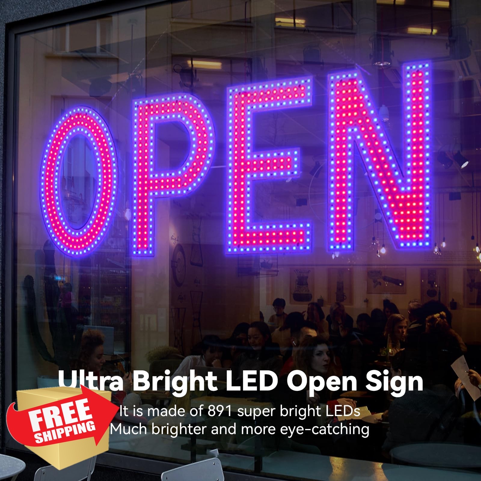 Thirdpolite 48″x17″ Red and Blue LED Open Sign
