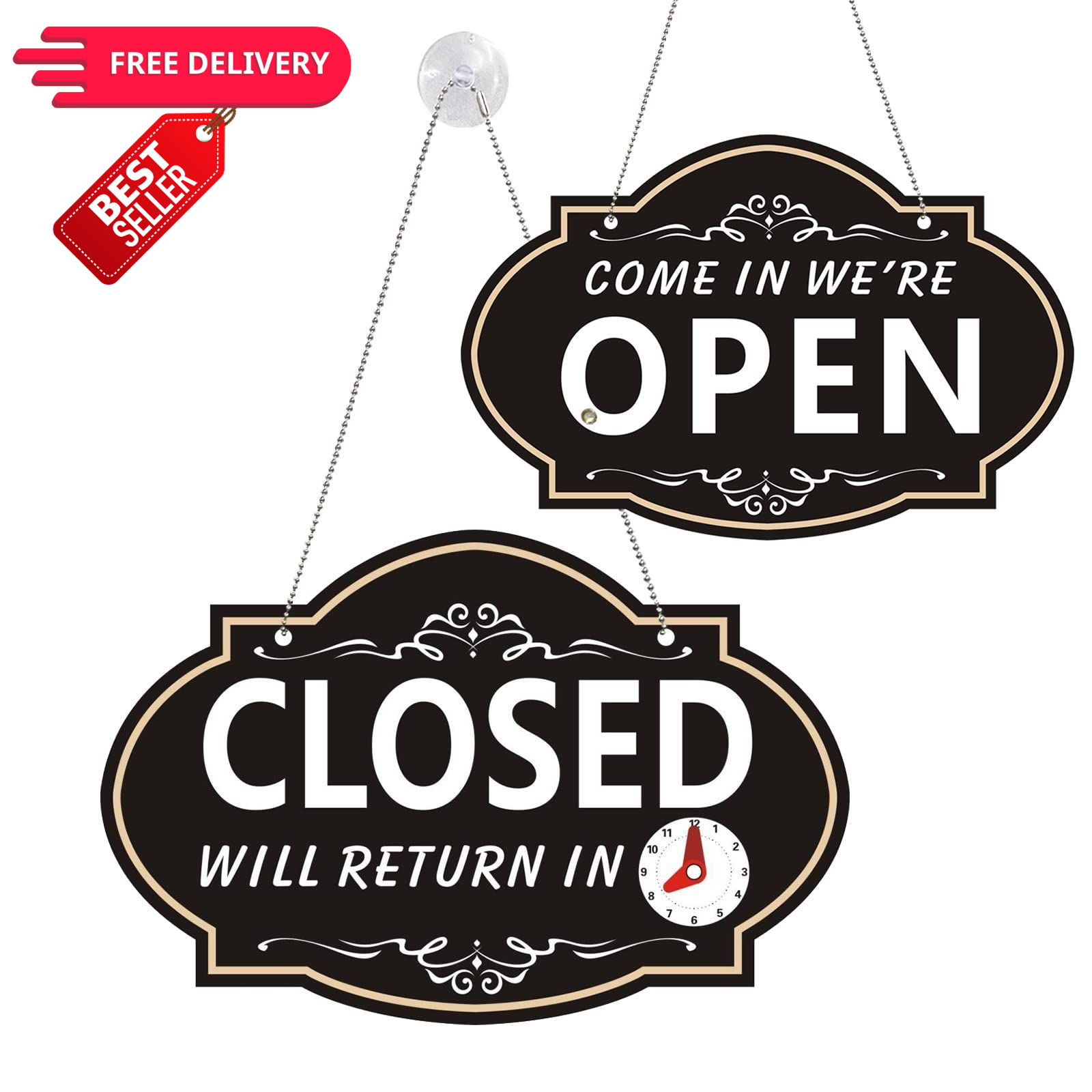 Adfitjo Open Sign, 11.6″ x 7.7″ Signs For Business, Small Signage, White