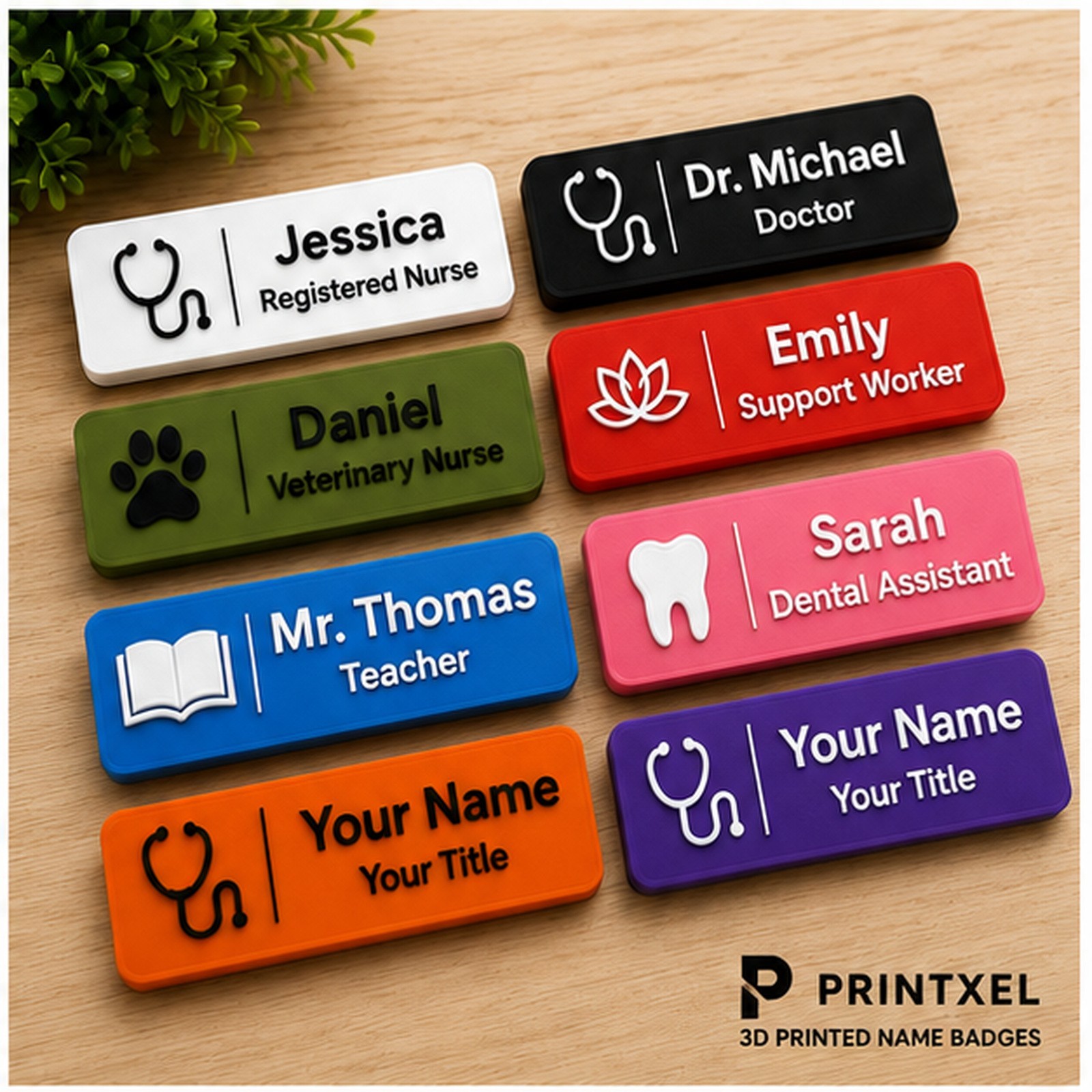 Personalised Magnetic Name Badge 3D Printed Nurse Doctor Teacher Name Tag
