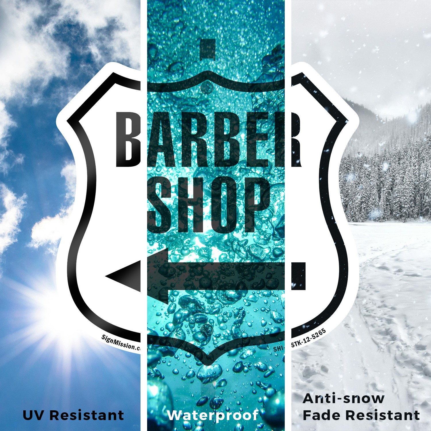 Barber Shop Left Arrow Shield Shaped Sign With Stake Crafted in the USA