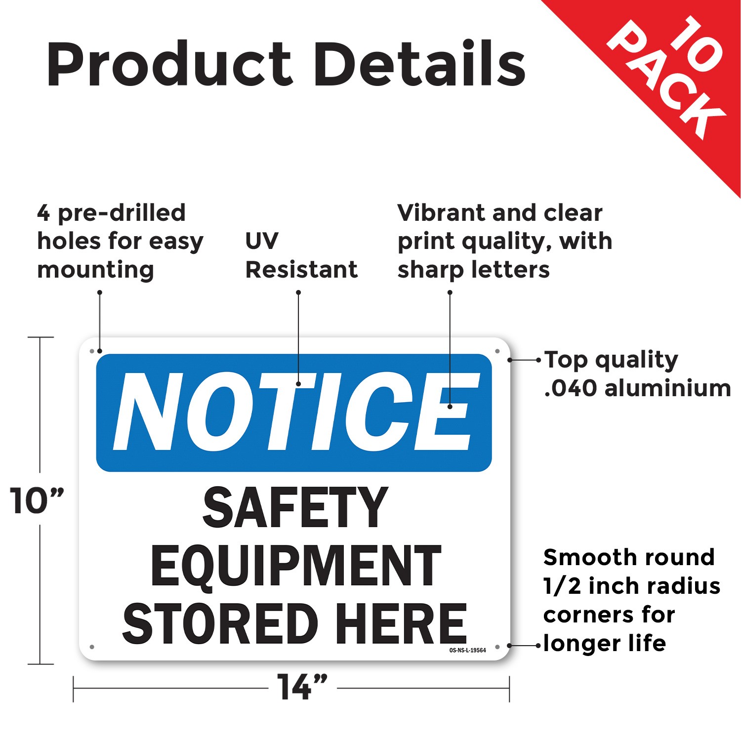 Safety Equipment Stored Here OSHA Notice Sign Metal, Plastic, Decal 5 or 10 Pack