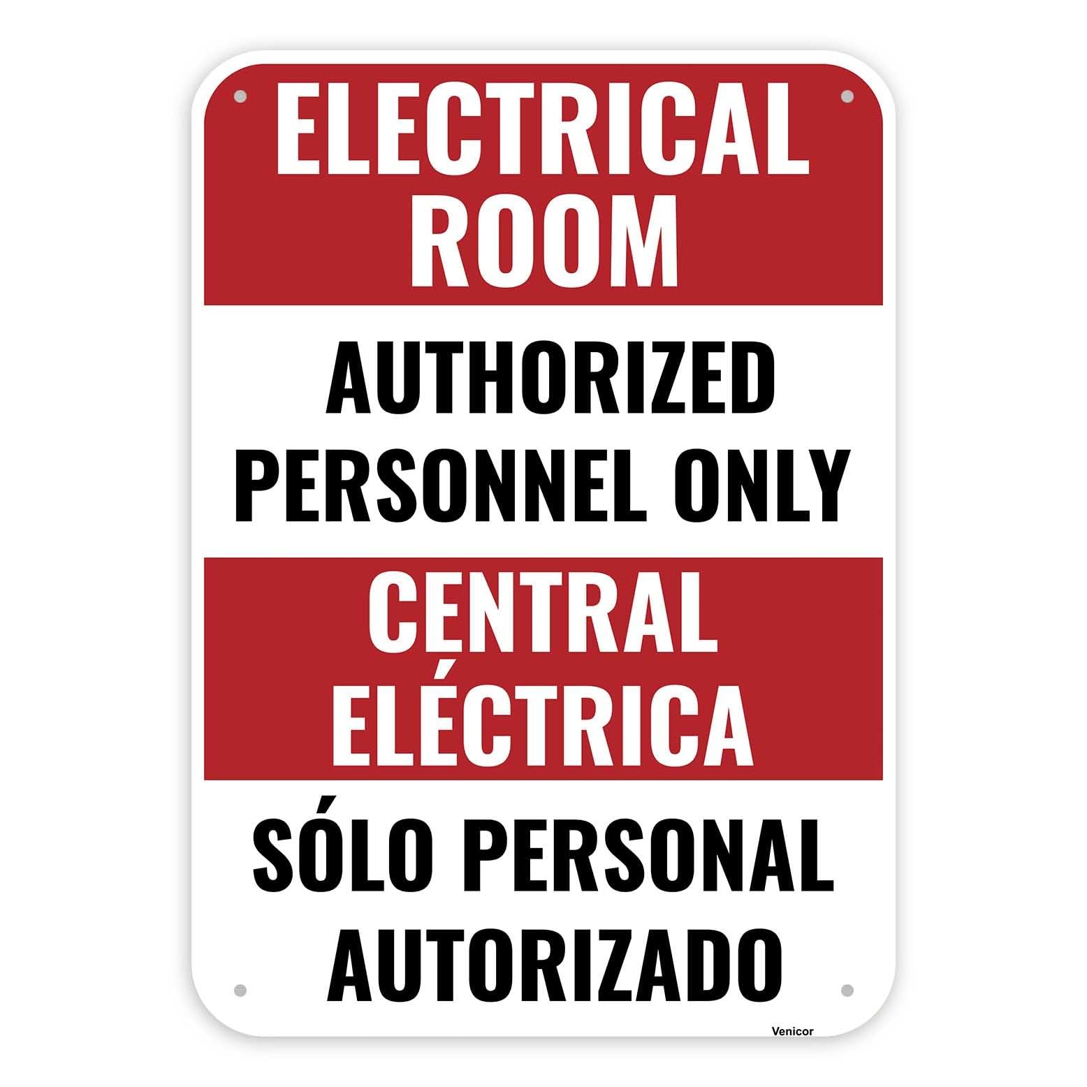 1PC Electrical Room Sign Bilingual 14 x 10 Inches – Aluminum – Authorized Per…