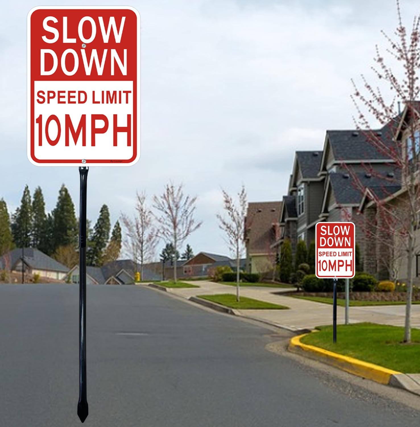 2 PCS 14×10 Inch Slow Down 10 MPH Sign 36 Inch Metal Stakes Reflective Alum