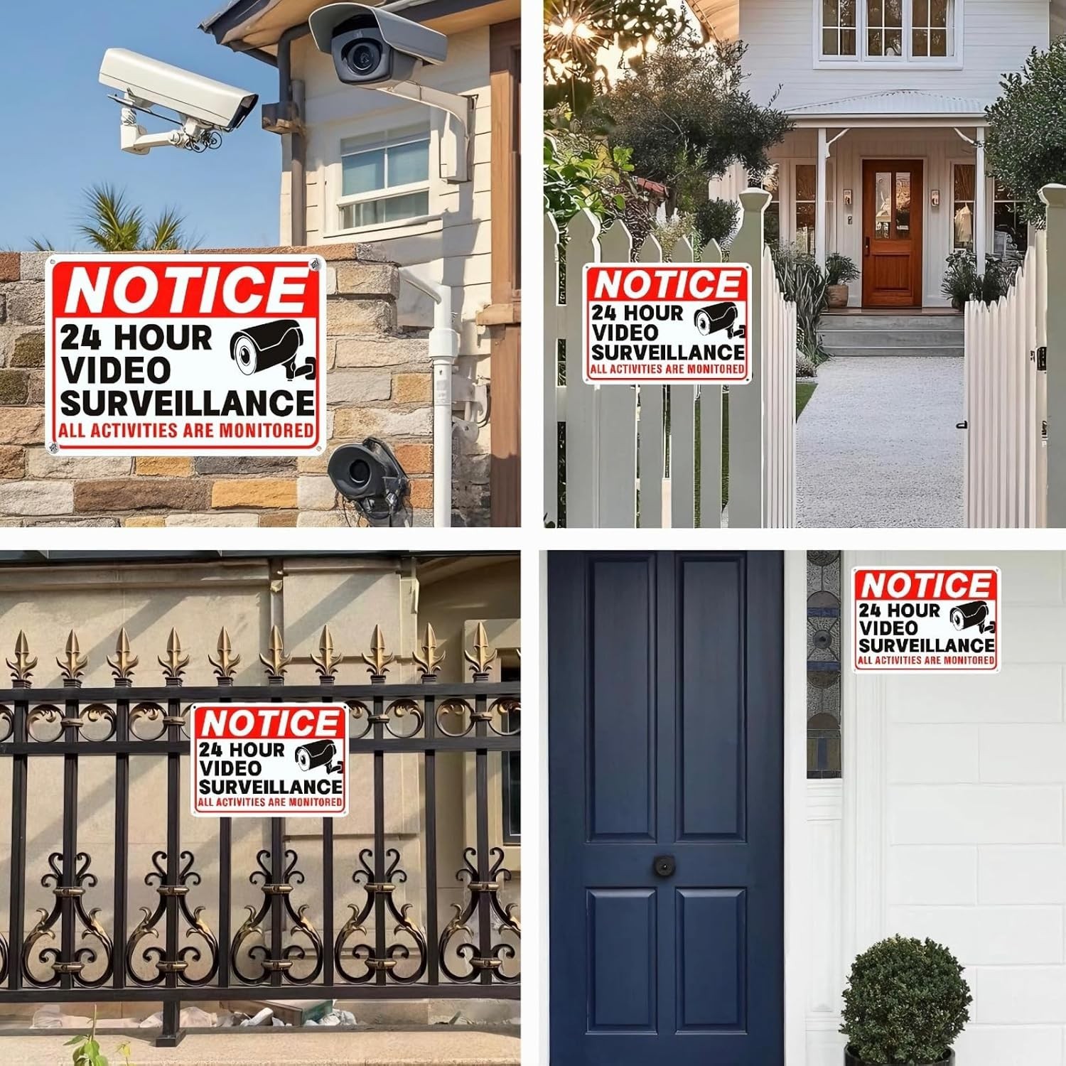 4 Pack Video Surveillance Signs, 10 x 7 Inch Aluminum Camera Signs, CCTV Securit