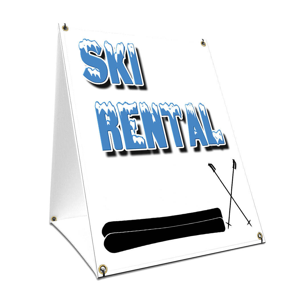 A-frame Sidewalk Sign Ski Rental With Graphics On Each Side