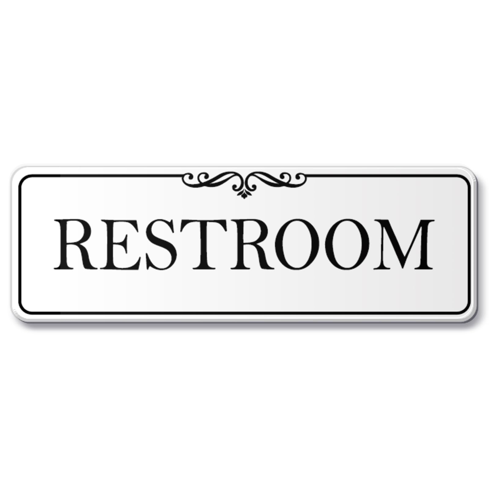 Restroom Sign Acrylic Self-Stick Door Wall Signage Elegant White 9×3 Inch