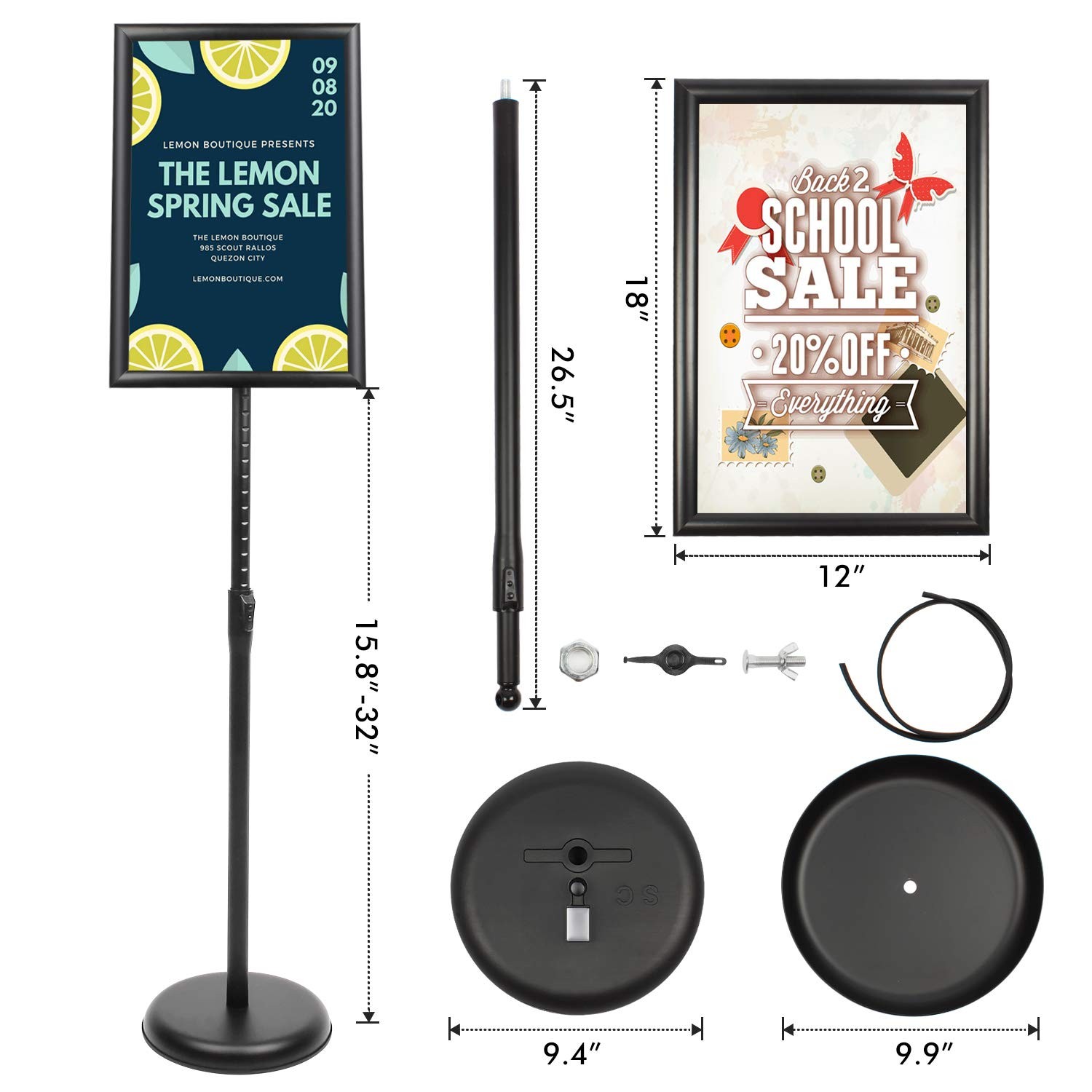 DISPLAYSWORKER Adjustable Poster Sign Stand 11 x 11-x-17-inch, black