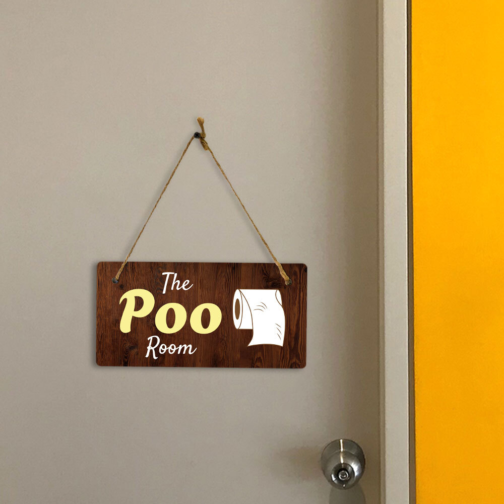 The Poo Room 5×10 Hanging Plus Wall or Door Sign | Funny Restroom Home Décor