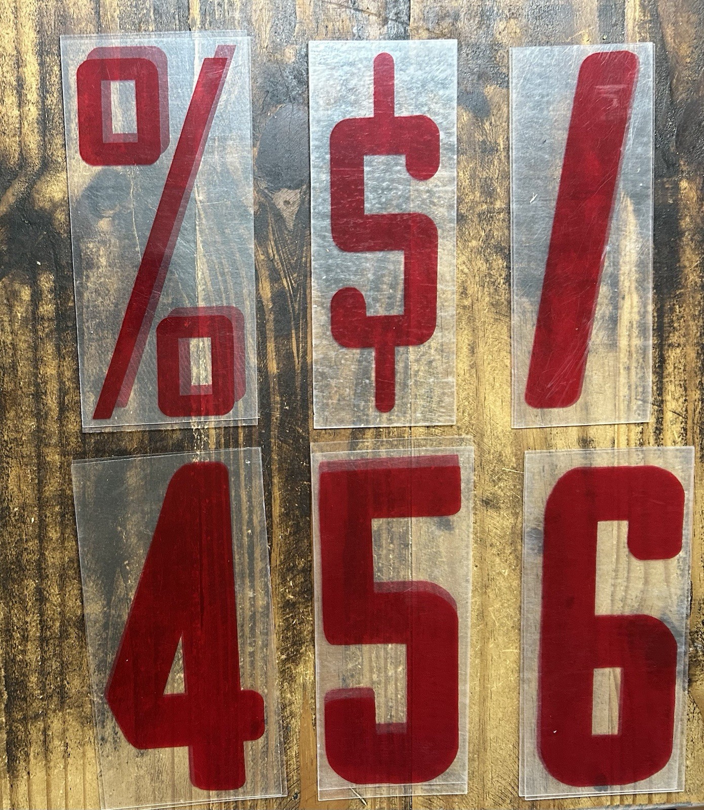 Lot of 24 Vintage Marquee Billboard Sign 9″ Translucent Red Numbers & Symbols