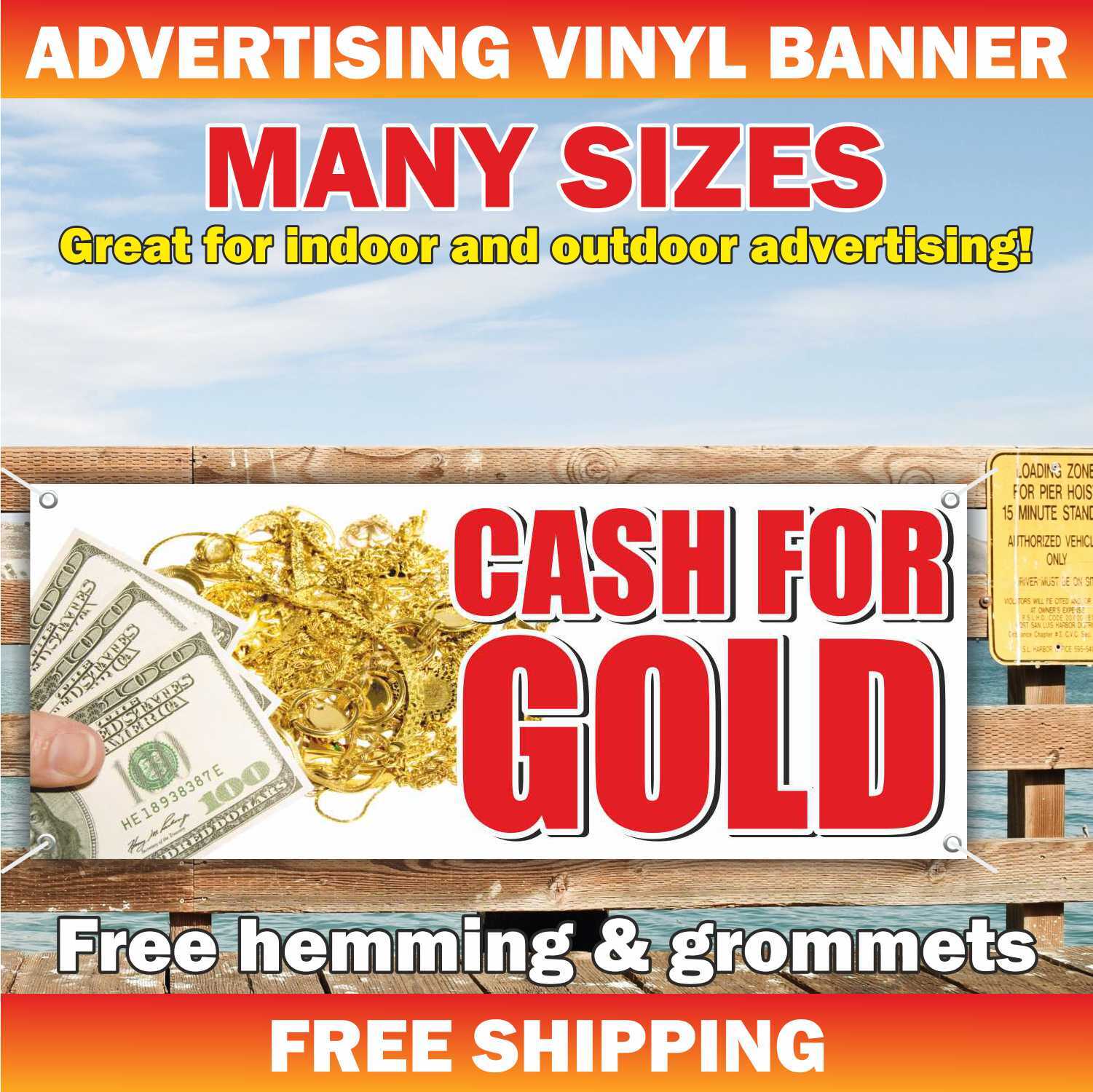 CASH for GOLD Advertising Banner Vinyl Mesh Sign pawn loan finance COMPRAMOS ORO
