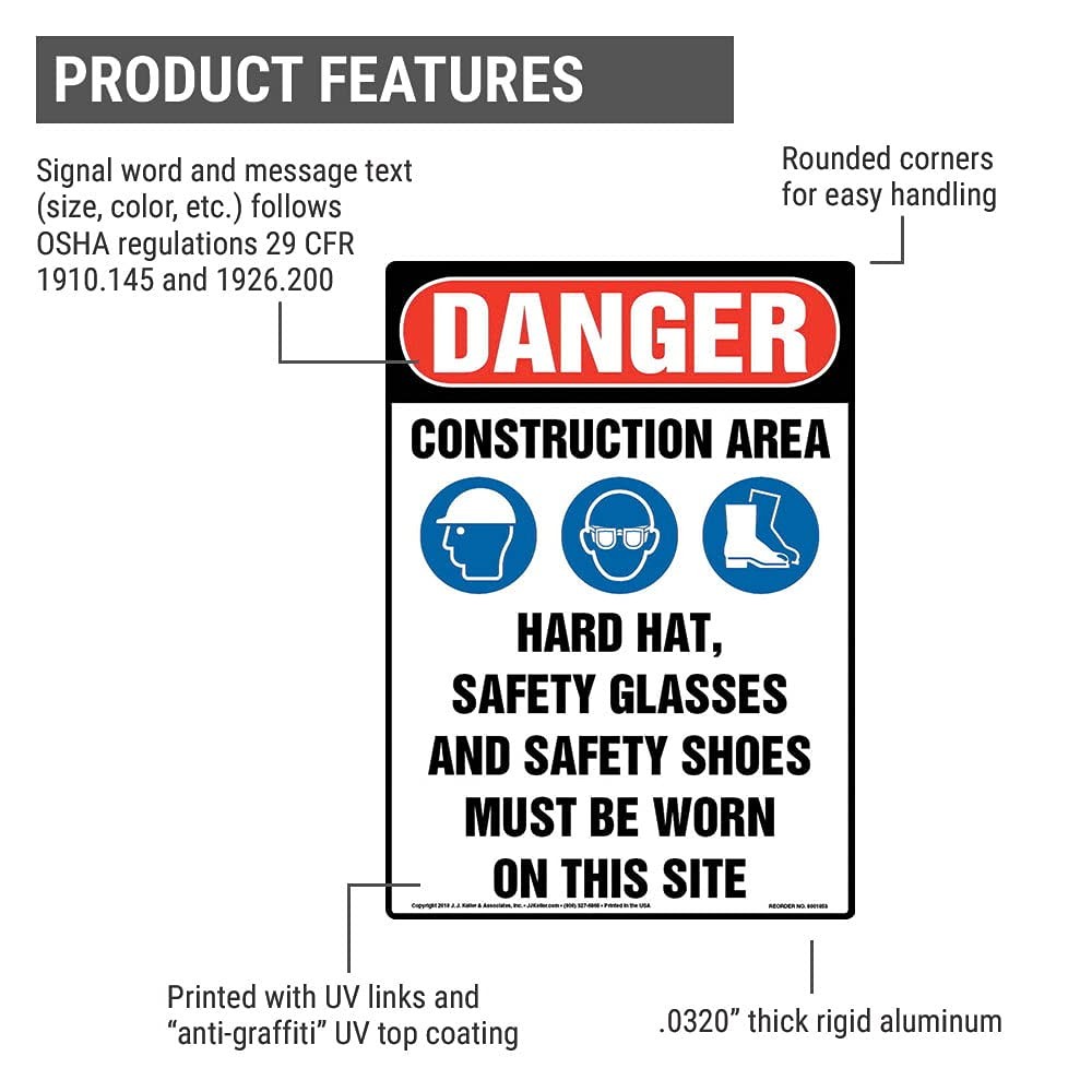 Danger Construction Area PPE Must Be Worn Sign 10×14 Inch Plastic OSHA