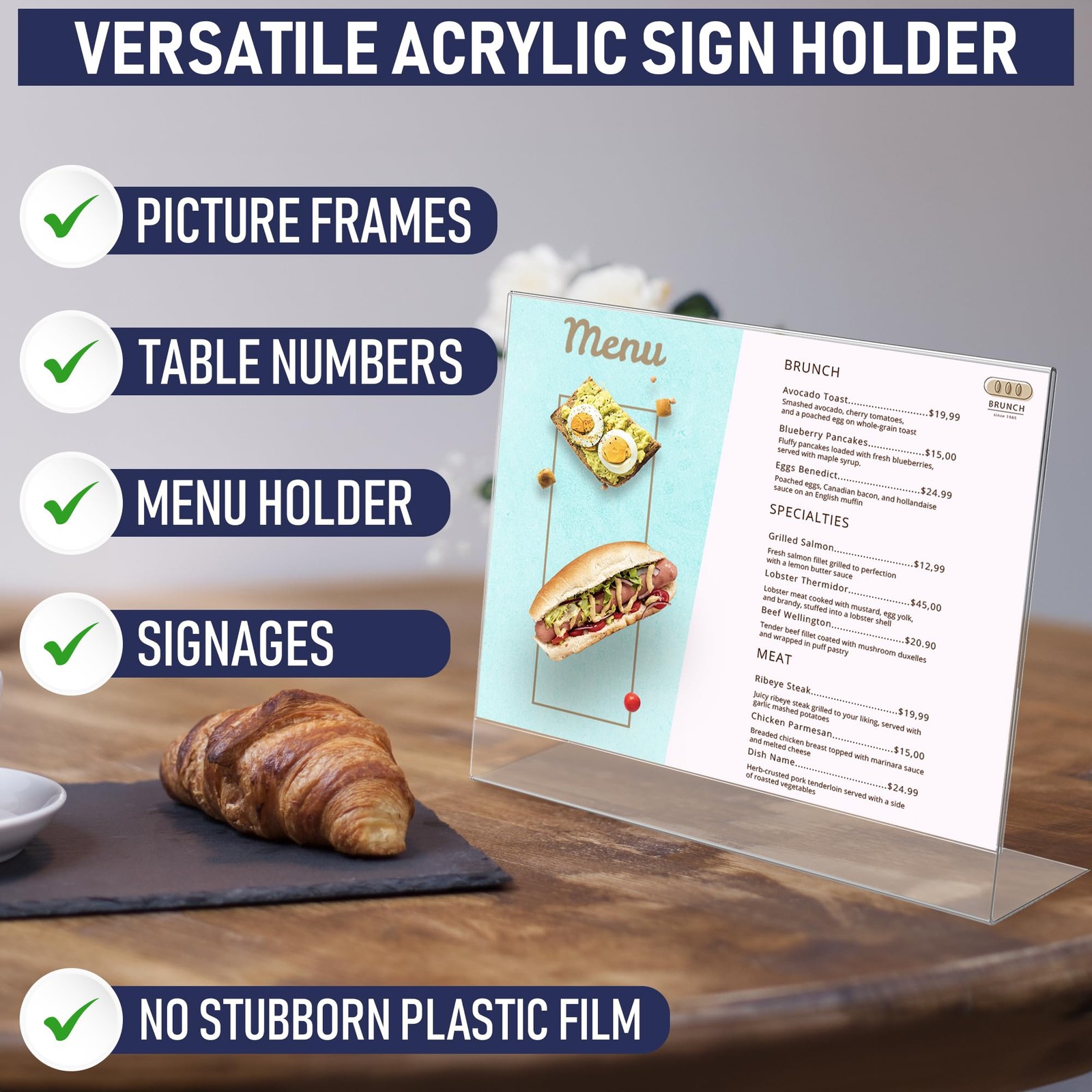 Slant Back Acrylic Sign Holder 11 x 8.5 Inches, 3-Pack 3 Pack, Clear