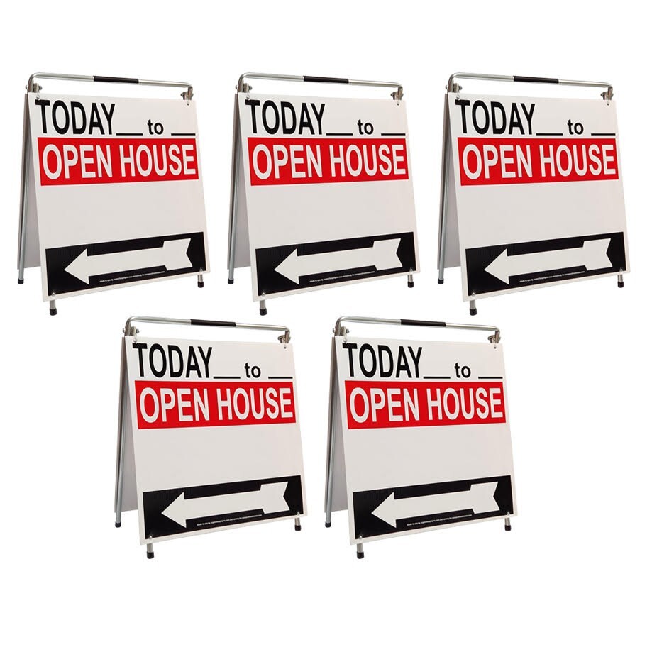 Real Estate Open House Sign Kit Metal A-Frame 5 Pack RWBK w/ Today Times