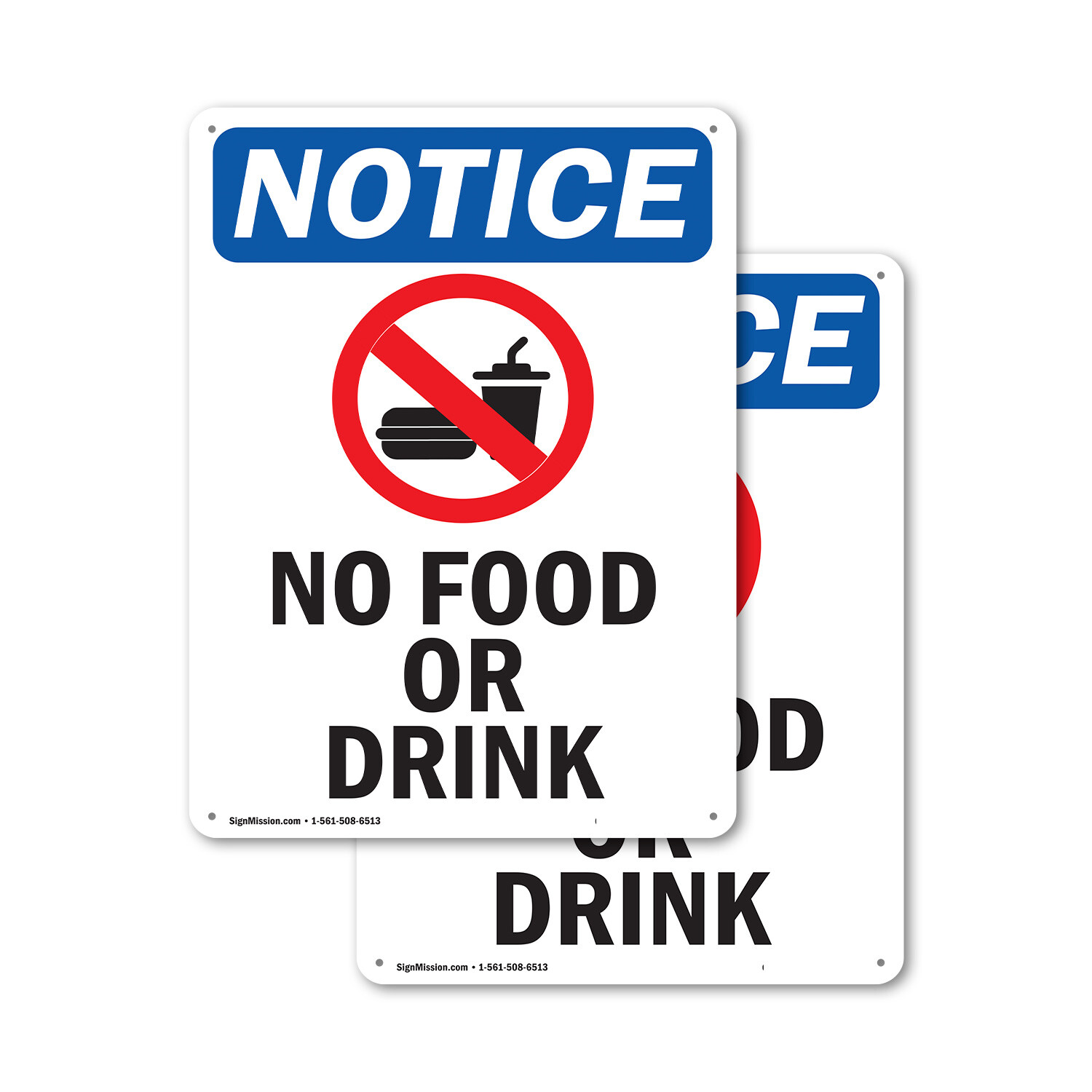 (2 Pack) No Food Or Drink OSHA Notice Sign Decal Metal Plastic