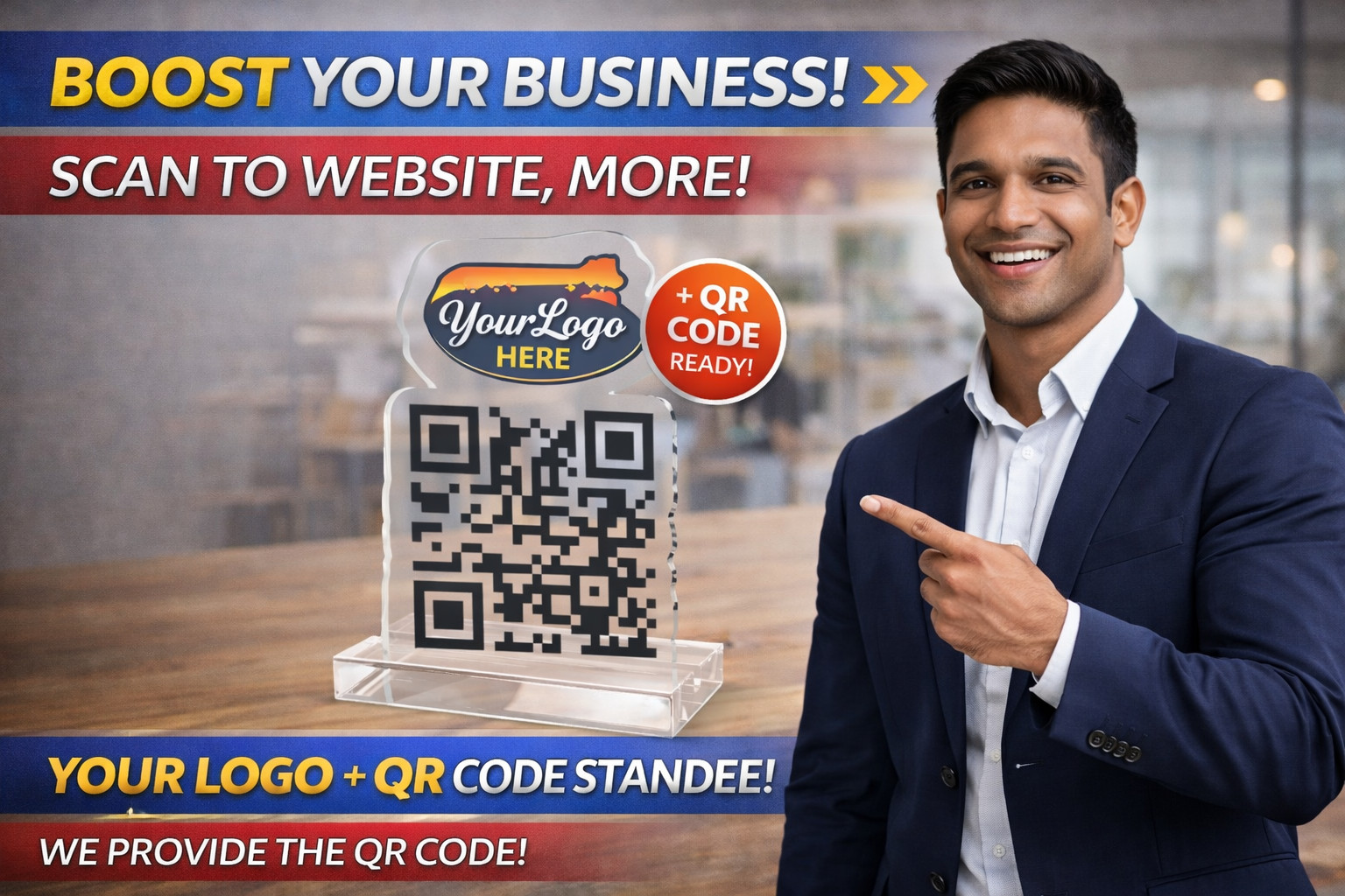 Custom QR Code Stand Scan Me Sign Business Display + QR Service