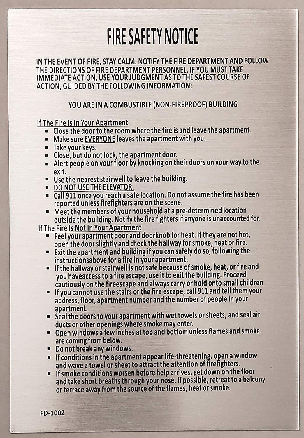 Door”Fire Safety Notice” Sign- Non Fire Proof Building (Aluminum ..-REF24-1027