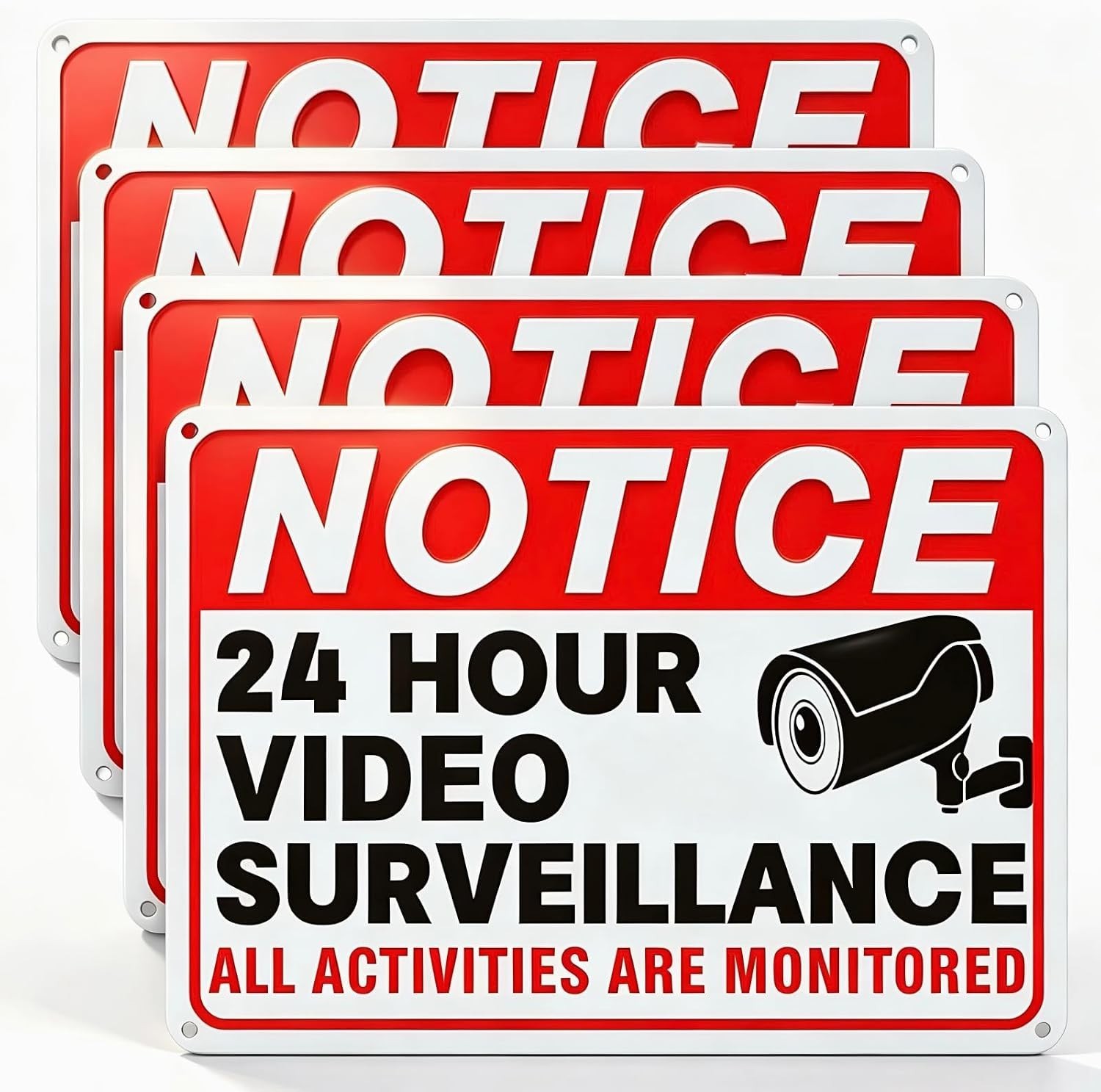 4 Pack Video Surveillance Signs, 10 x 7 Inch Aluminum Camera Signs, CCTV Securit