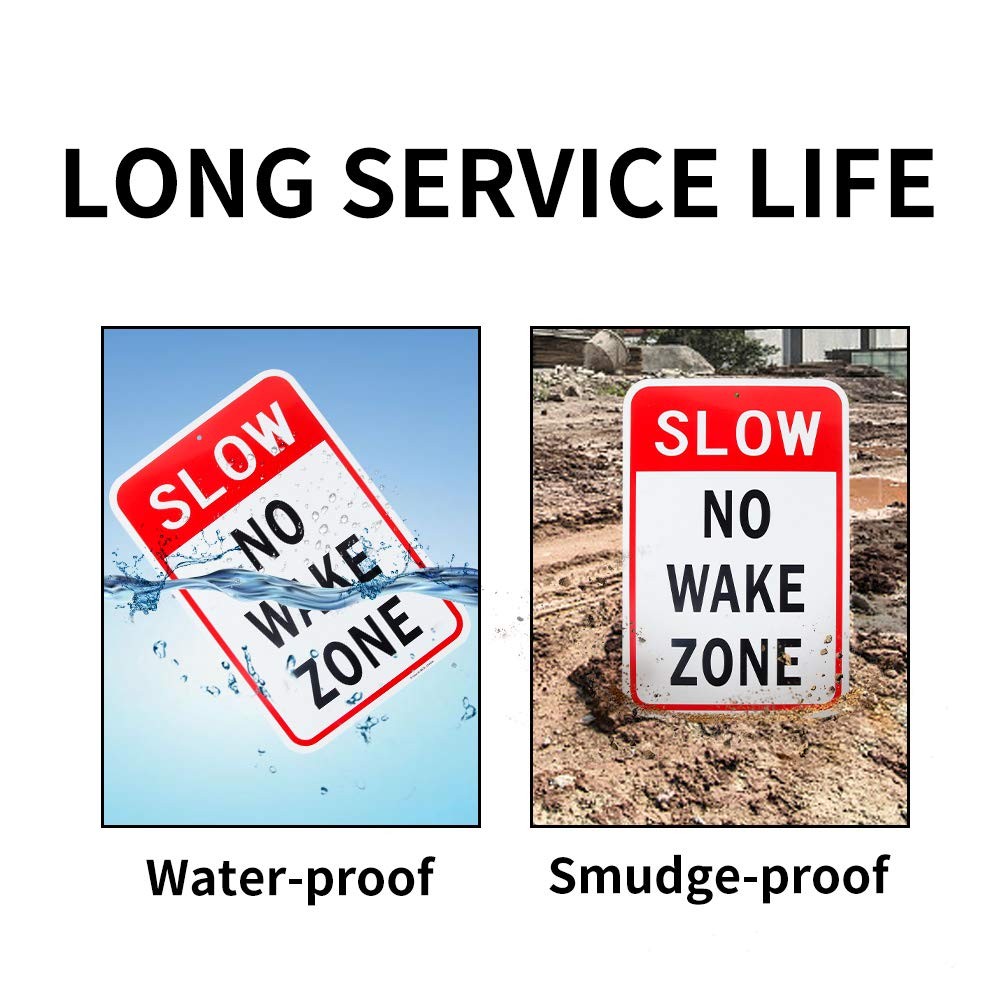 Large Slow No Wake Zone Sign, 18″x 12″ .04″ Aluminum 18” x 12”, Red