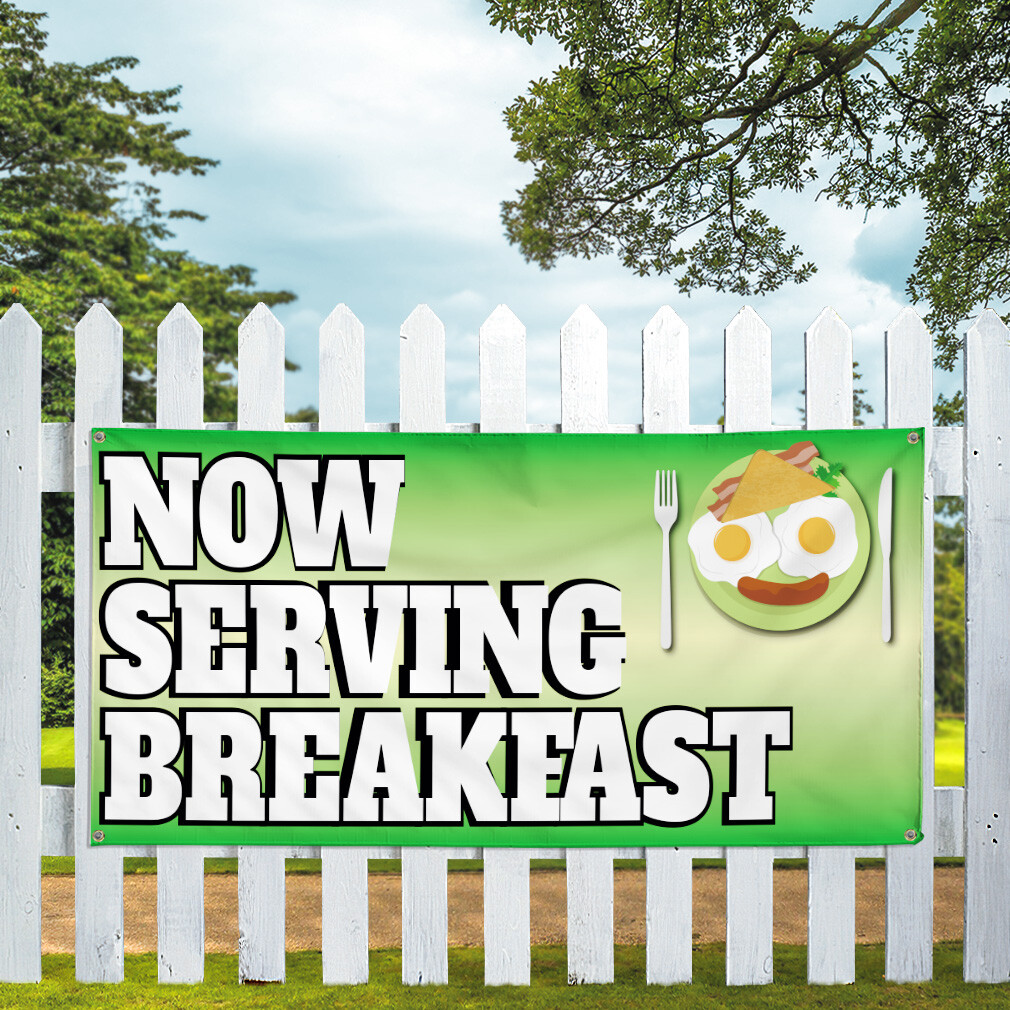 Vinyl Banner Multiple Sizes Now Serving Breakfast Advertising Printing C Outdoor