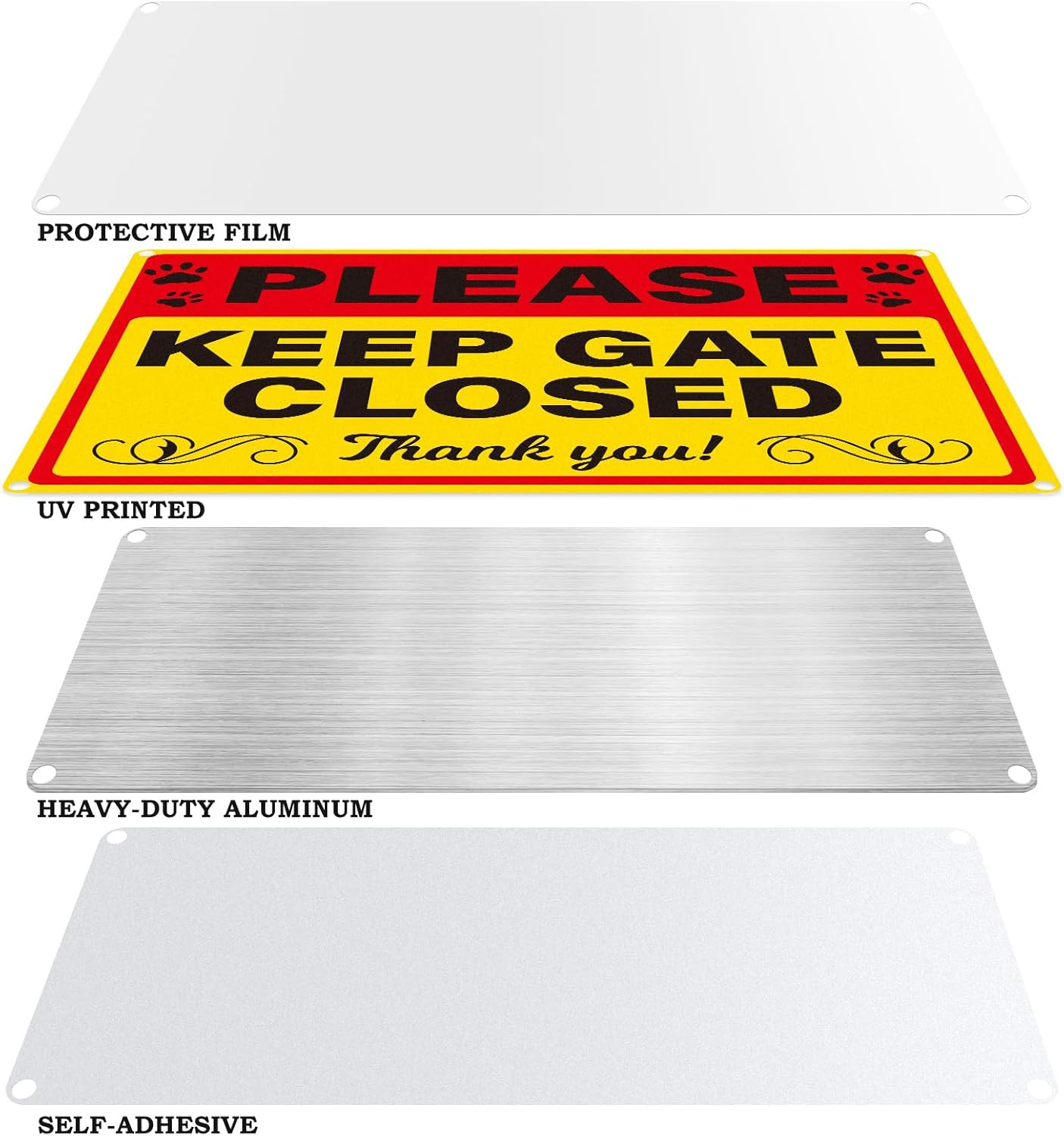 2 Pack Please Keep Gate Closed Signs 10″ X 7″ Reflective Rust-Free Aluminum Meta