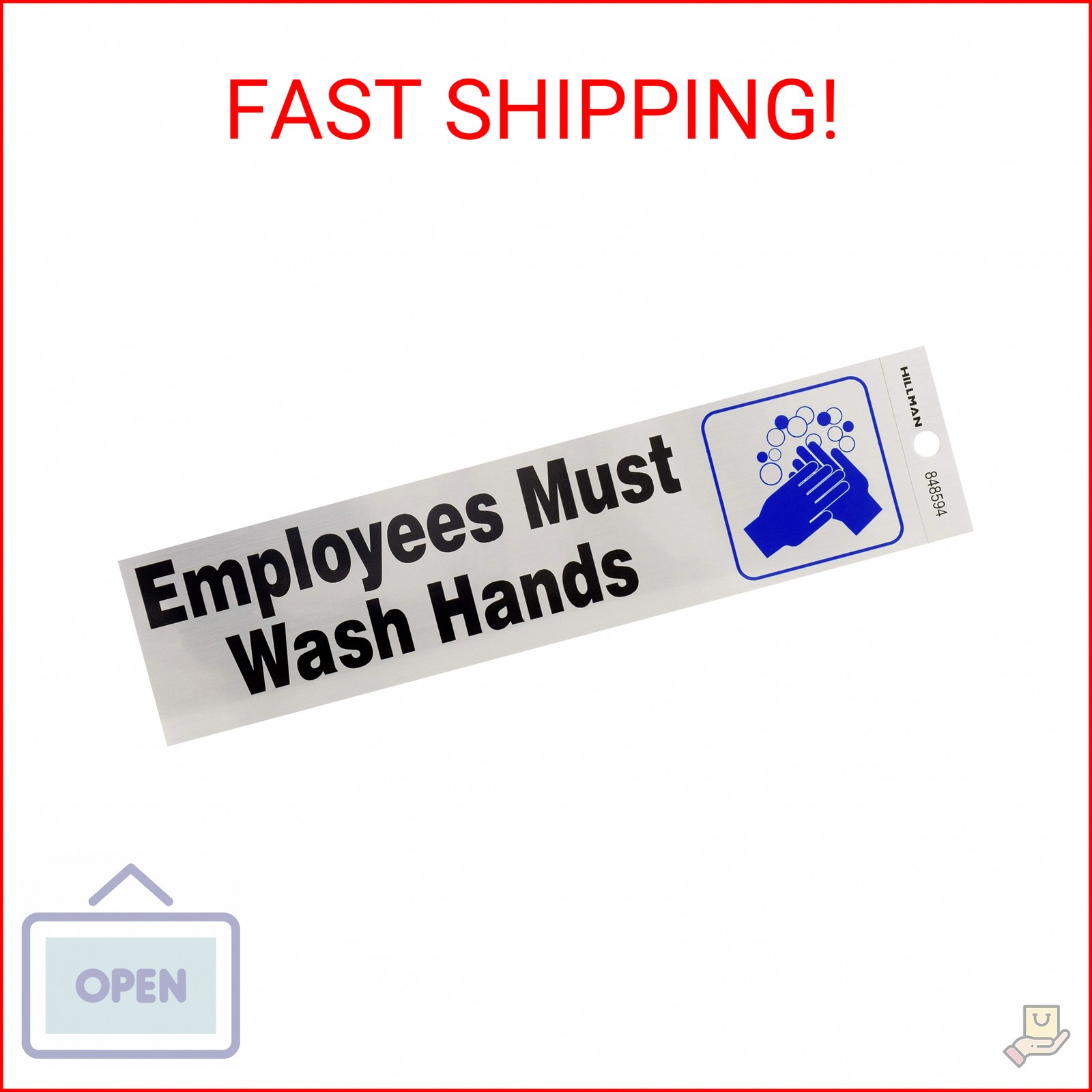 Hillman 848594 Employees Must Wash Hands Self-Adhesive Sign (2″ x 8″)