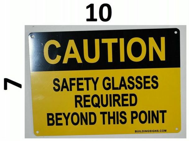 Caution Safety Glasses Beyond This Point Sign(Yellow,7X10 inch)–REF24-1027