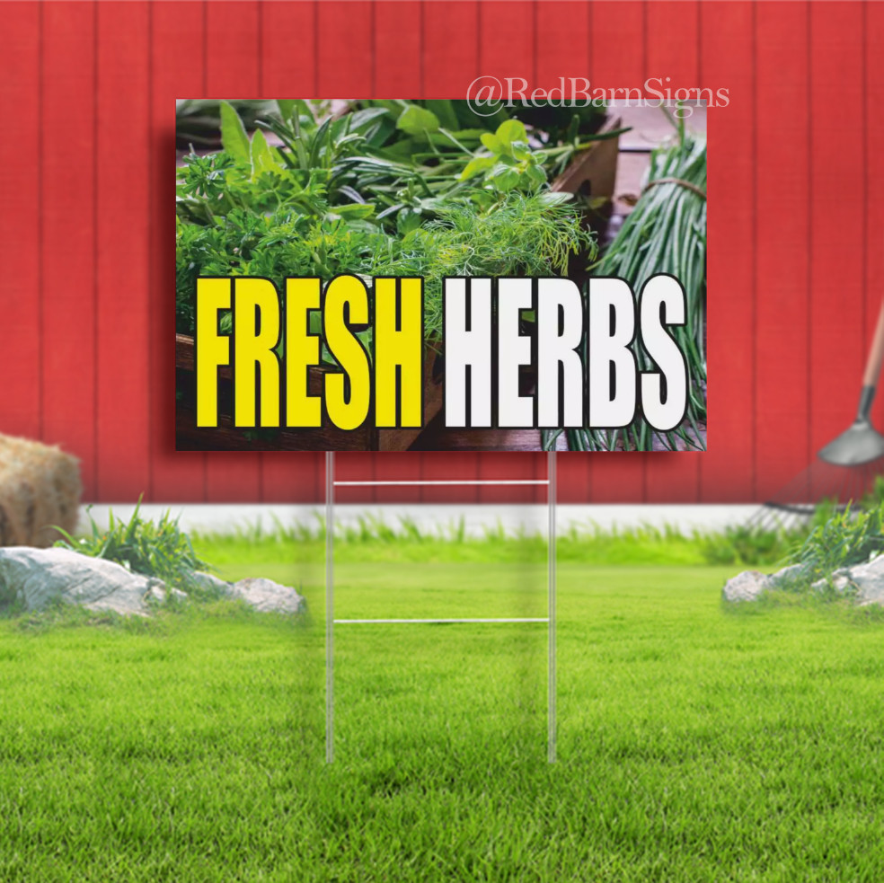 FRESH HERBS Farm Fruit Vegetable Shop Indoor Outdoor Yard Sign with metal stakes
