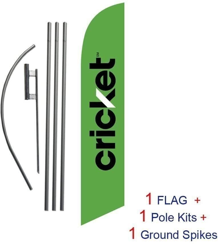 Green Cricket Wireless Advertising Feather Banner Swooper Flag Sign with Flag…