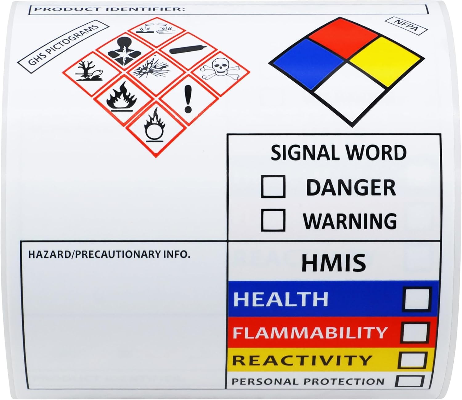 Hybsk Chemical Safety Labels for SDS NFPA HMIS OSHA | 4×3 3-in-1, White