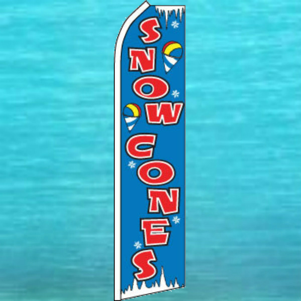 SNOW CONES FLUTTER FLAG Tall Curved Top Advertising Sign Feather Swooper Banner