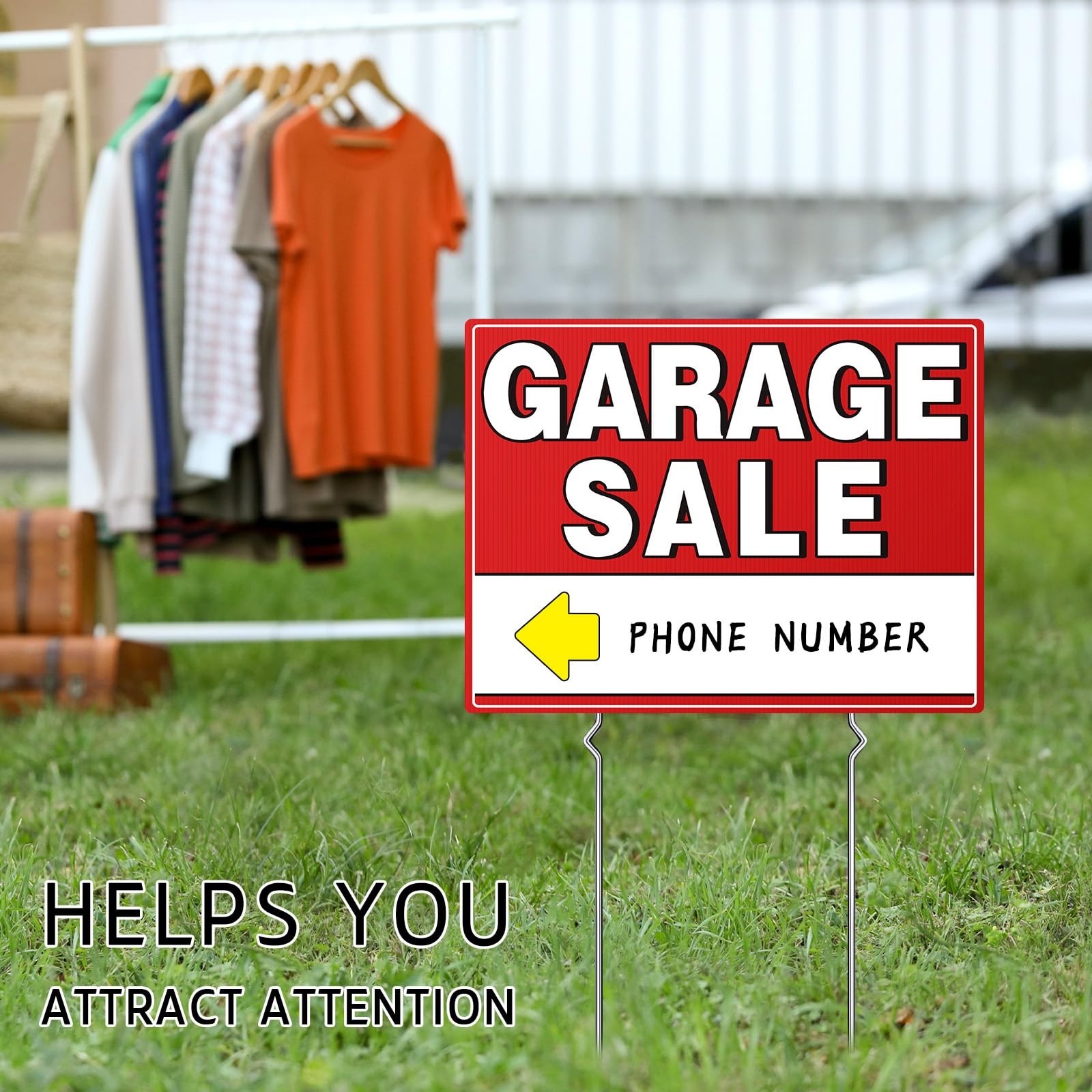 7 Pcs Garage Sale Sign With Metal Stakes, 17″ x 13″, DoubleSided With 20 Dire…