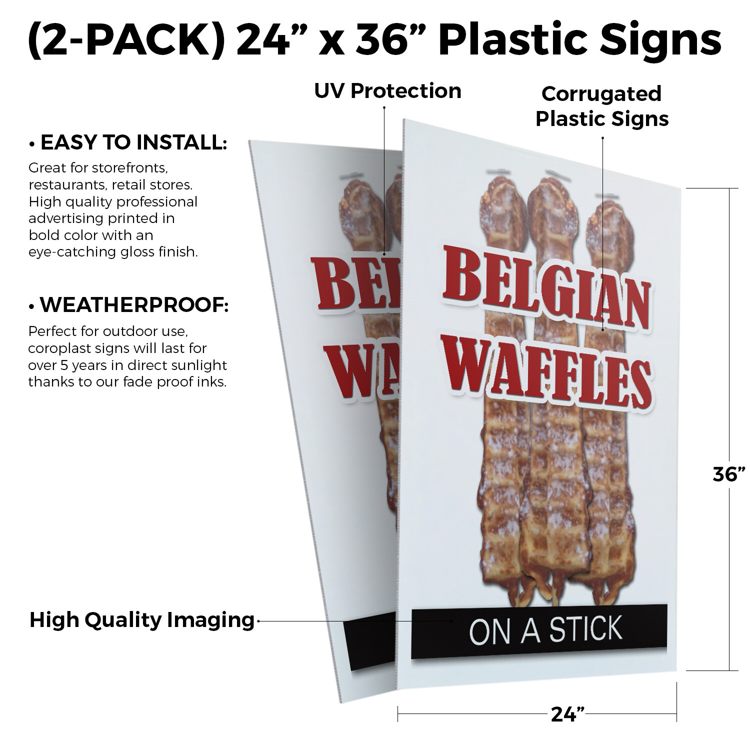Belgian Waffle On A Stick 24″ x 36″ 2 Pack Of Store Sign Plastic Or Decal