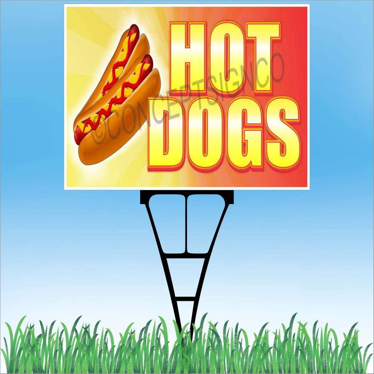 18″x24″ HOT DOGS Outdoor Yard Sign & Stake Sidewalk Lawn Chili Beef Foot Long