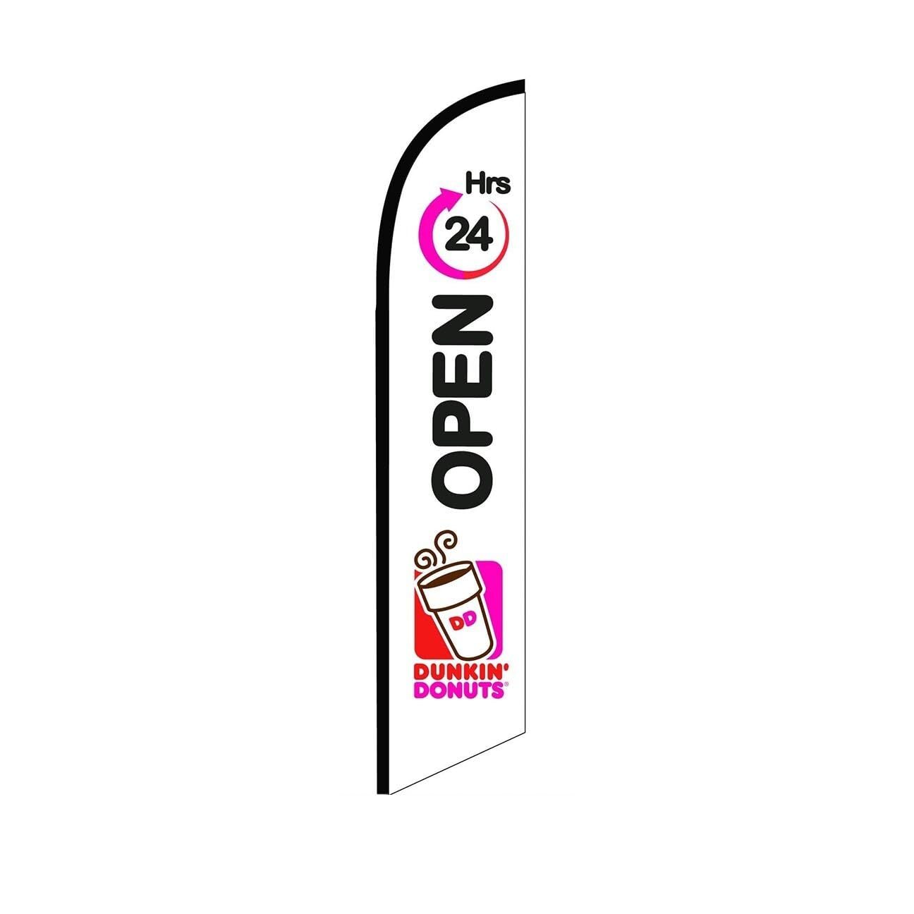 Dunkin OPEN 24hrs White Swooper Flutter Feather Flag | 3ft W x 11.5ft Tall