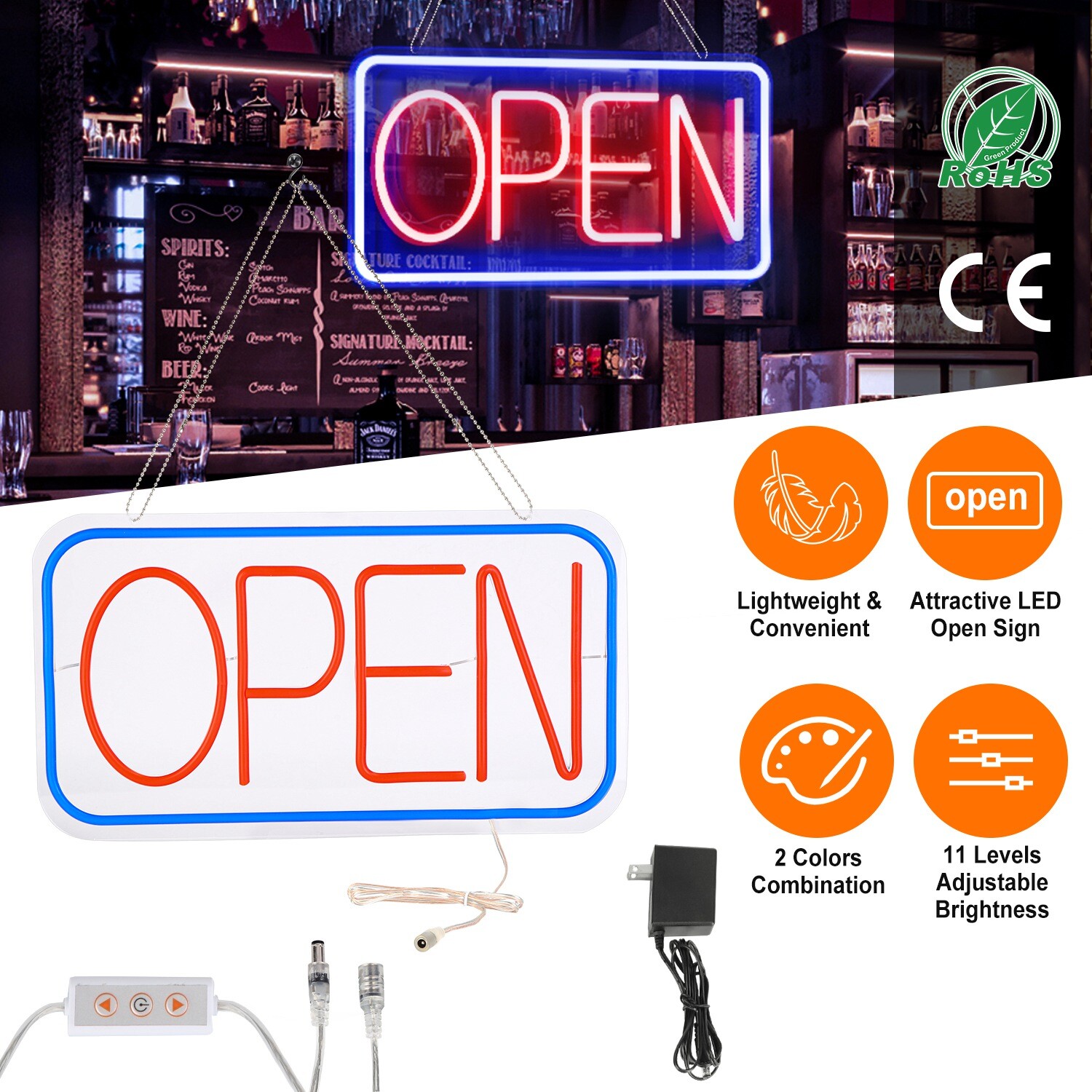 Large LED Open Sign Bright Neon Light for Restaurant Bar Pub Shop Store Business