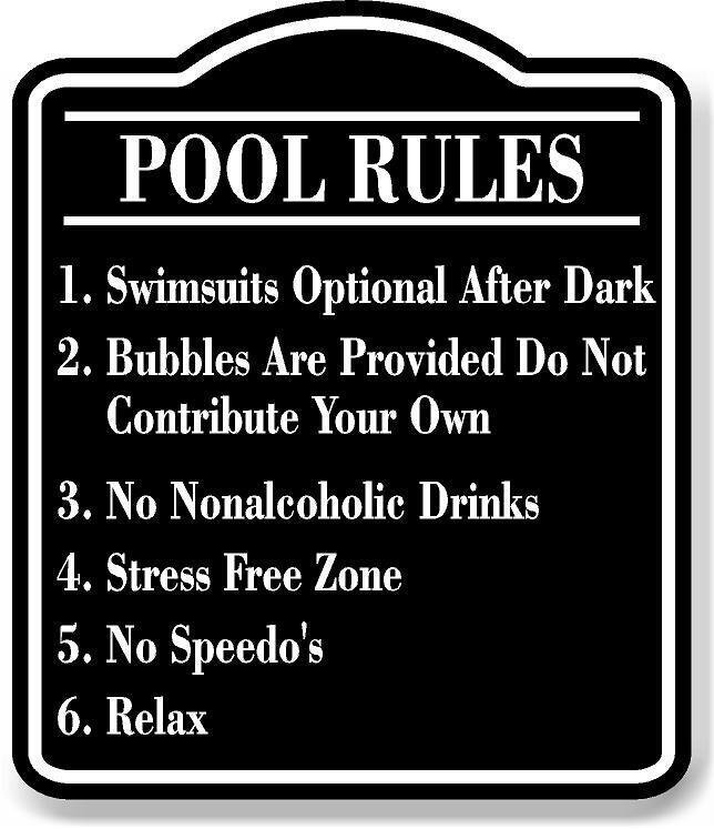 Pool Rules Numbered BLACK Aluminum Composite Sign