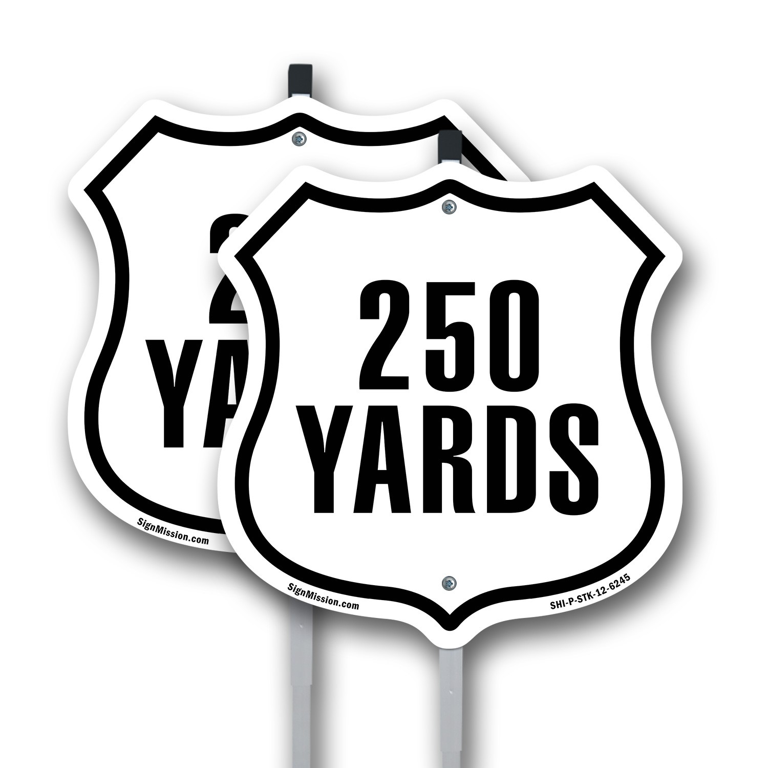 250 Yards Golf Course Running Distance Marker Shield Shaped Sign With Stake