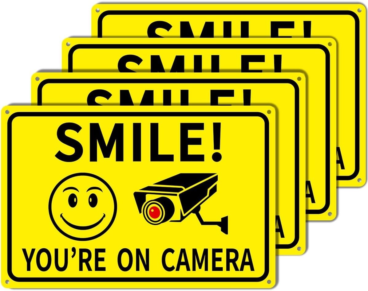 4-Pack Smile Youre On Camera Signs 8×12 Rust Free Aluminum Video Surveillance