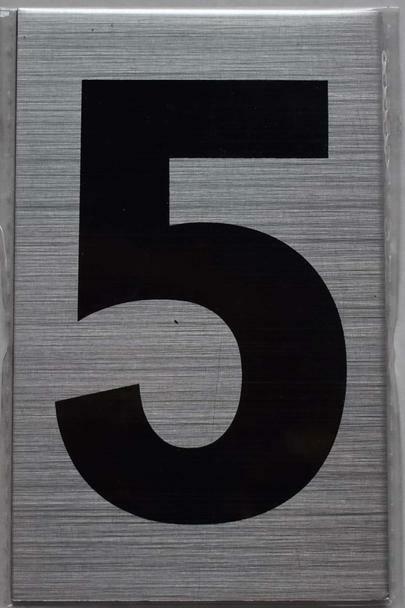 Apartment Number Sign Five (5) (Brush Aluminium, Size 2.5X4) – …–REF24-1027