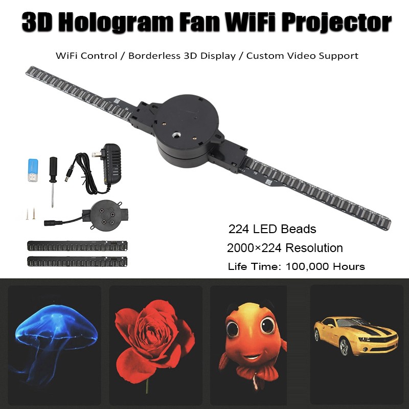 3D Hologram Fan 2000×224 Resolution 224 LED WiFi Holographic Projector