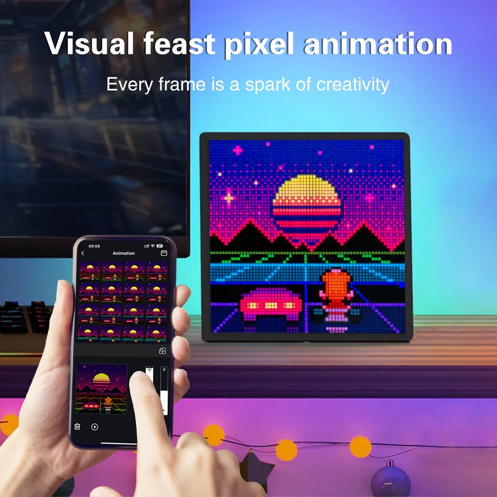 64×64 LED Pixel Display Screen 10.2″/26cm Smart App RGB Night Light Frame