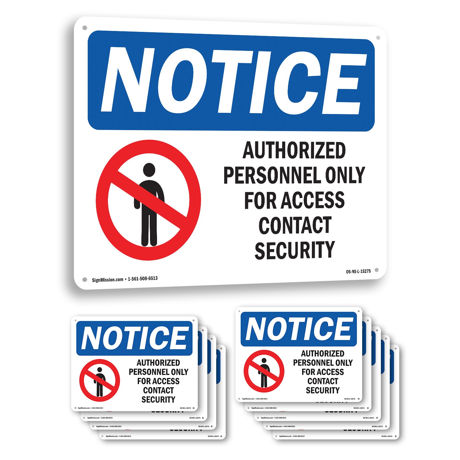Authorized Personnel Only Contact Security OSHA Notice Sign, Decal 5 or 10 Pack