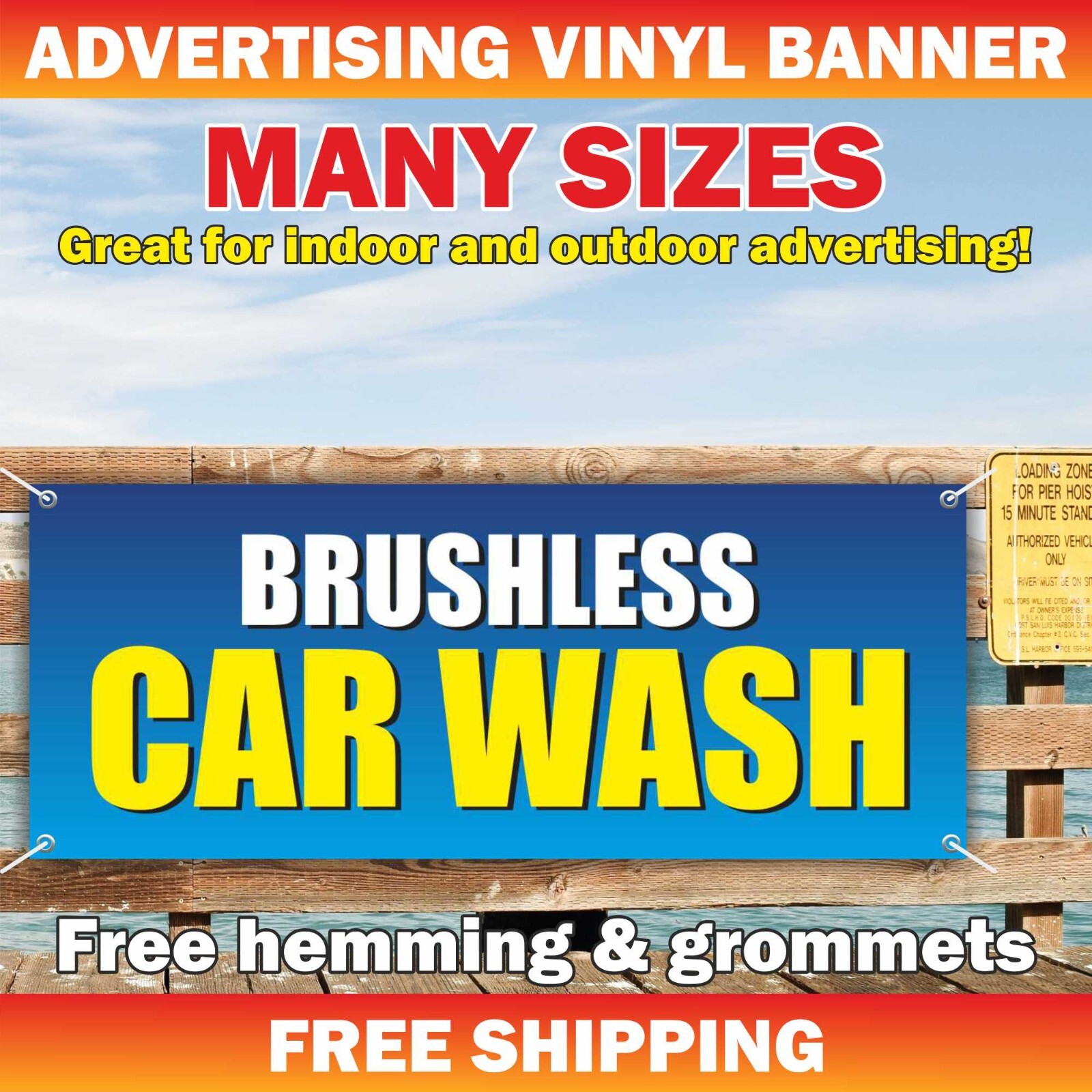 BRUSHLESS CAR WASH Advertising Banner Vinyl Mesh Sign AUTO DETAILING SERVICE
